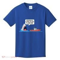 Funny Nice Shark And Fishing Boat Comic Kids T-Shirt thumb 0