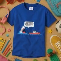 Funny Nice Shark And Fishing Boat Comic Kids T-Shirt thumb 3