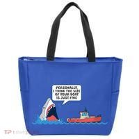 Funny Nice Shark And Fishing Boat Comic Tote Bag thumb 0