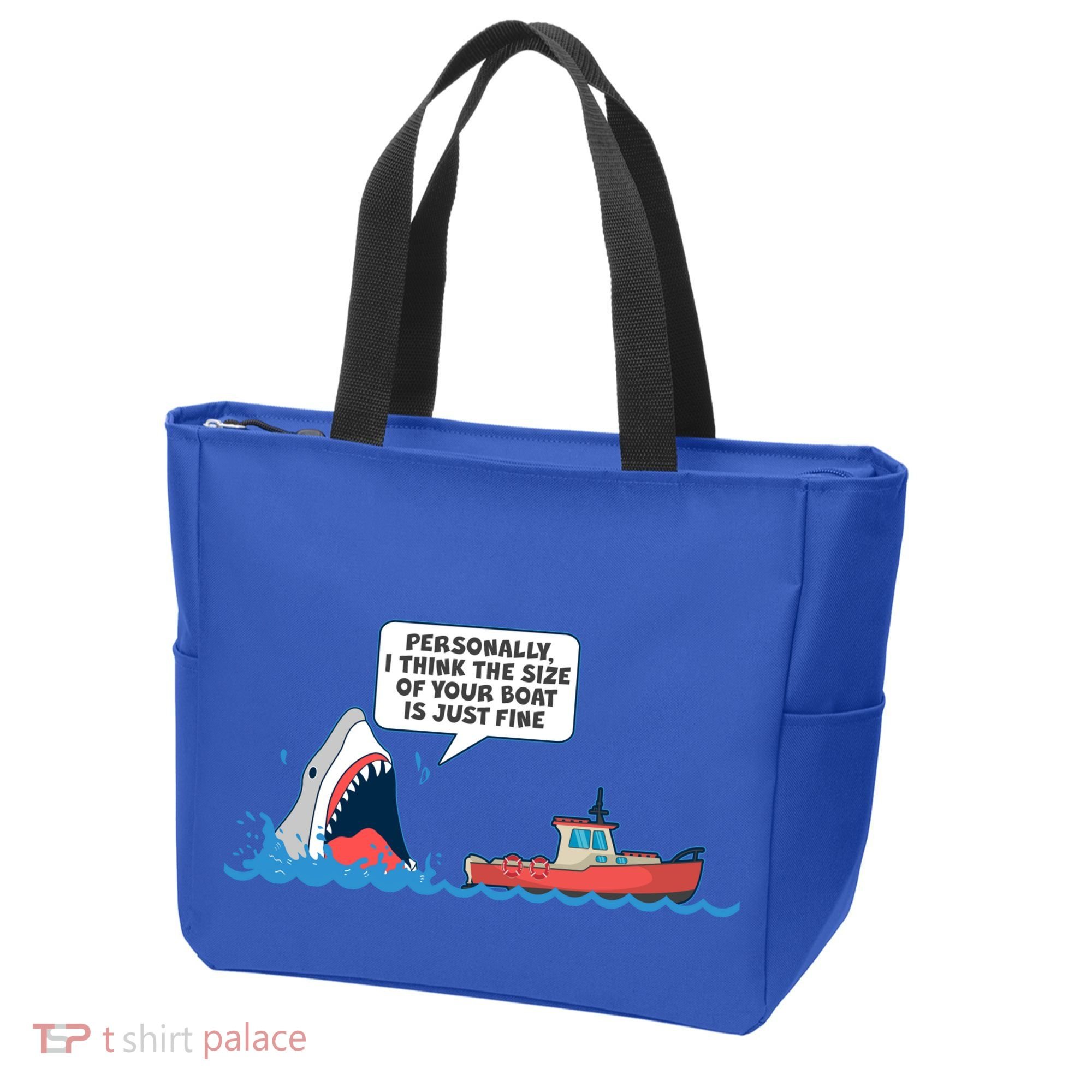 Funny Nice Shark And Fishing Boat Comic Tote Bag