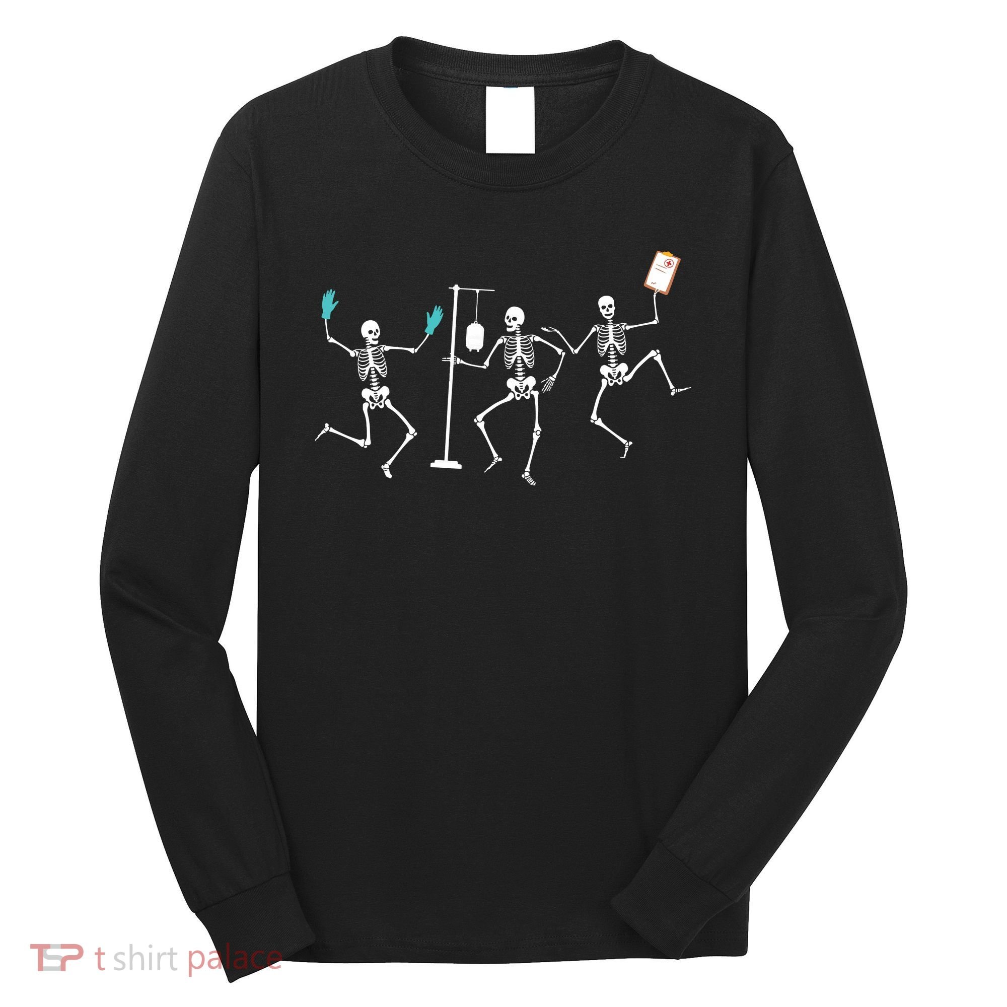 Funny Nurse Skeleton Halloween Healthcare Crew Skeleton Long Sleeve Shirt