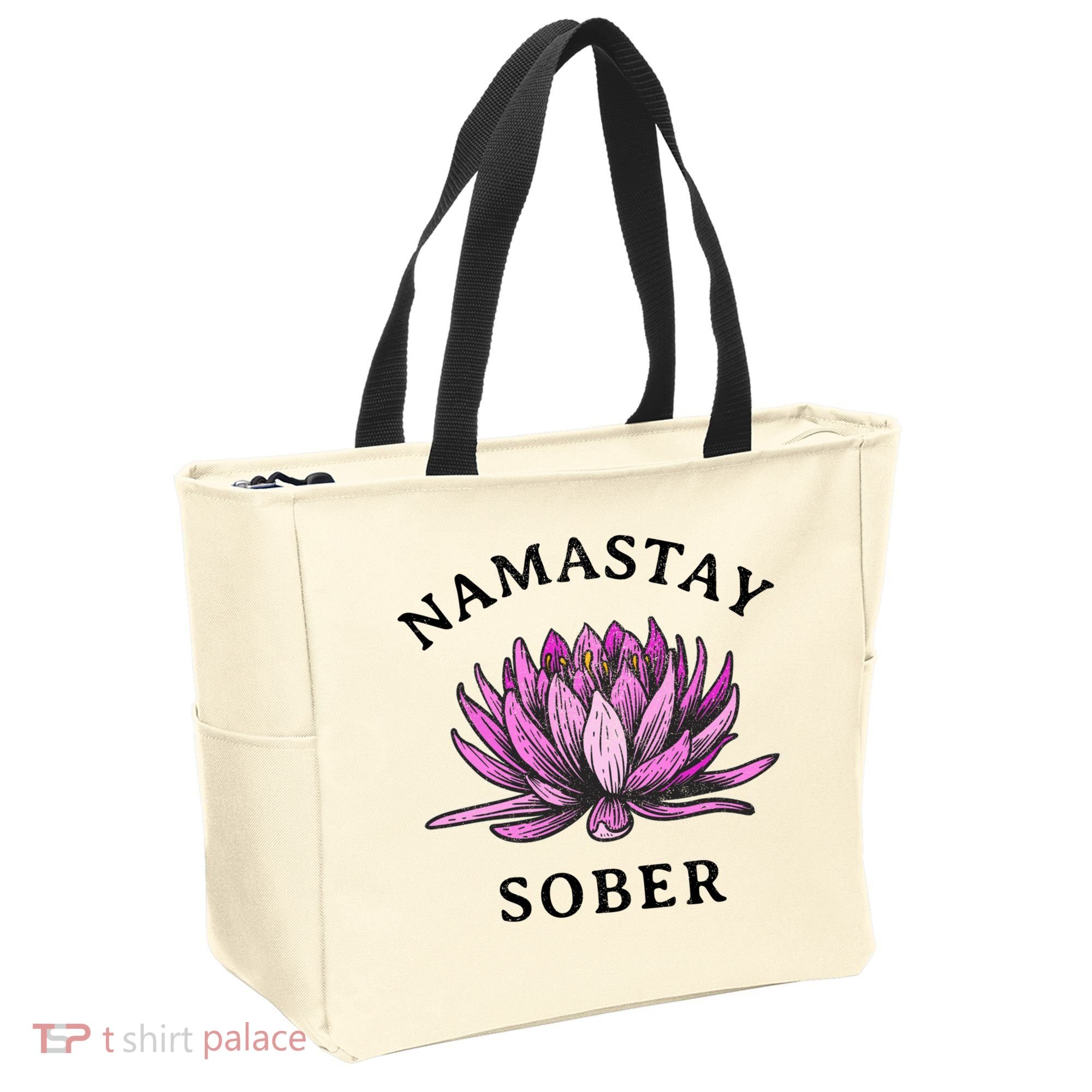 Funny Namastay Sober Na Aa 12 Step Recovery Funny Gift Tote Bag