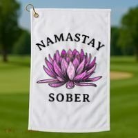 Funny Namastay Sober Na Aa 12 Step Recovery Funny Gift Golf Towel thumb 1