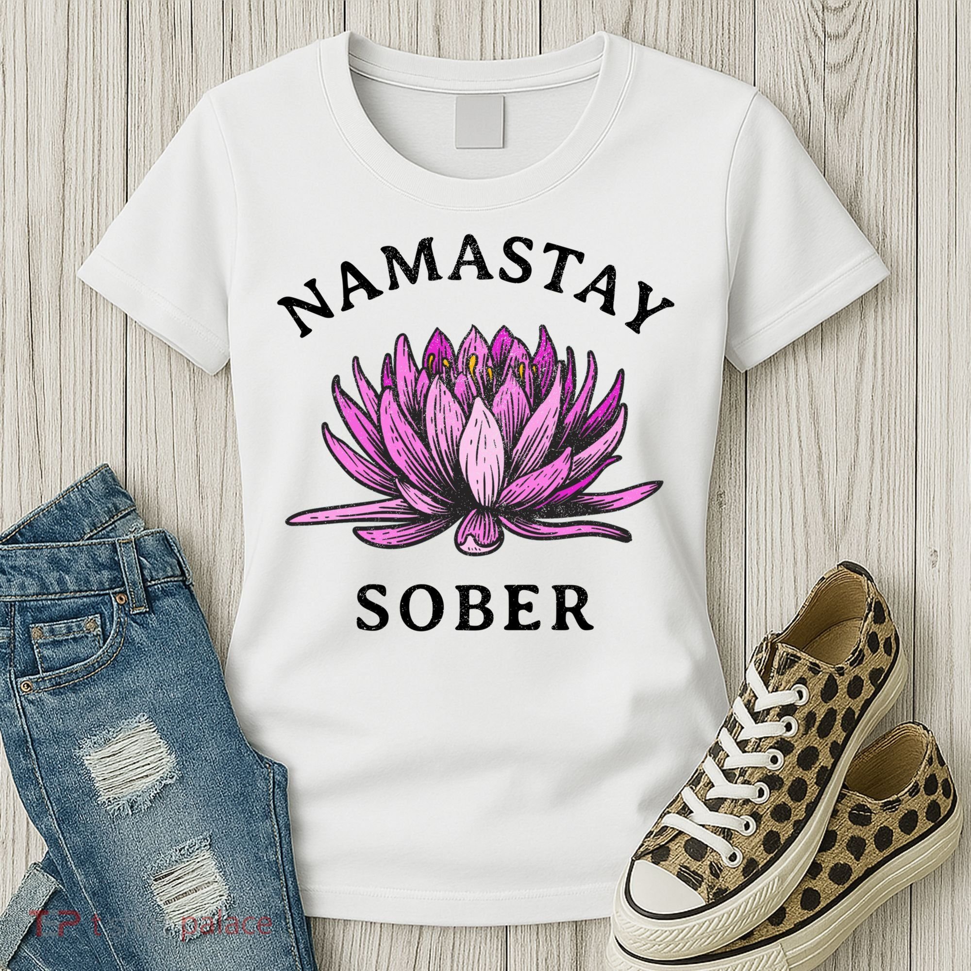 Funny Namastay Sober Na Aa 12 Step Recovery Funny Gift Women's T-Shirt