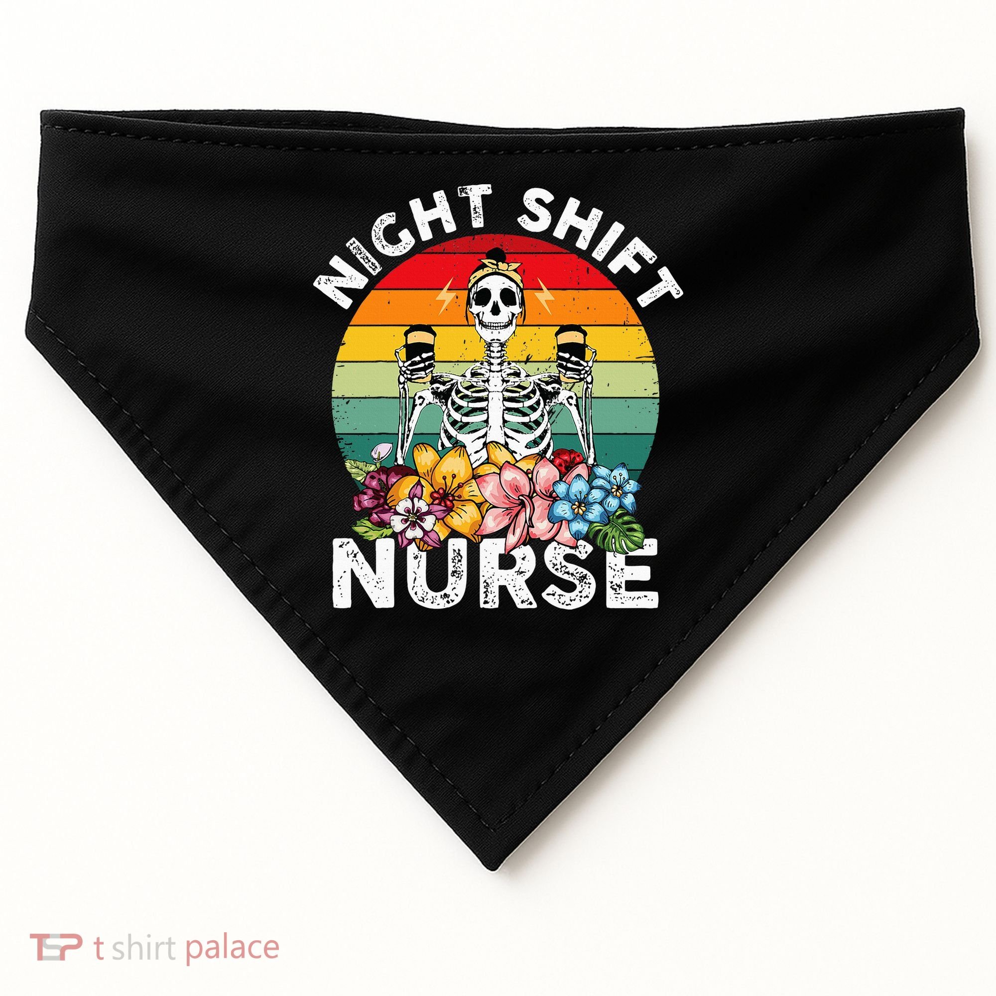 Funny Night Shift Nurse Skeleton Night Shift Nurse USA-Made Doggie Bandana