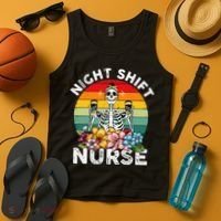 Funny Night Shift Nurse Skeleton Night Shift Nurse Tank Top thumb 4