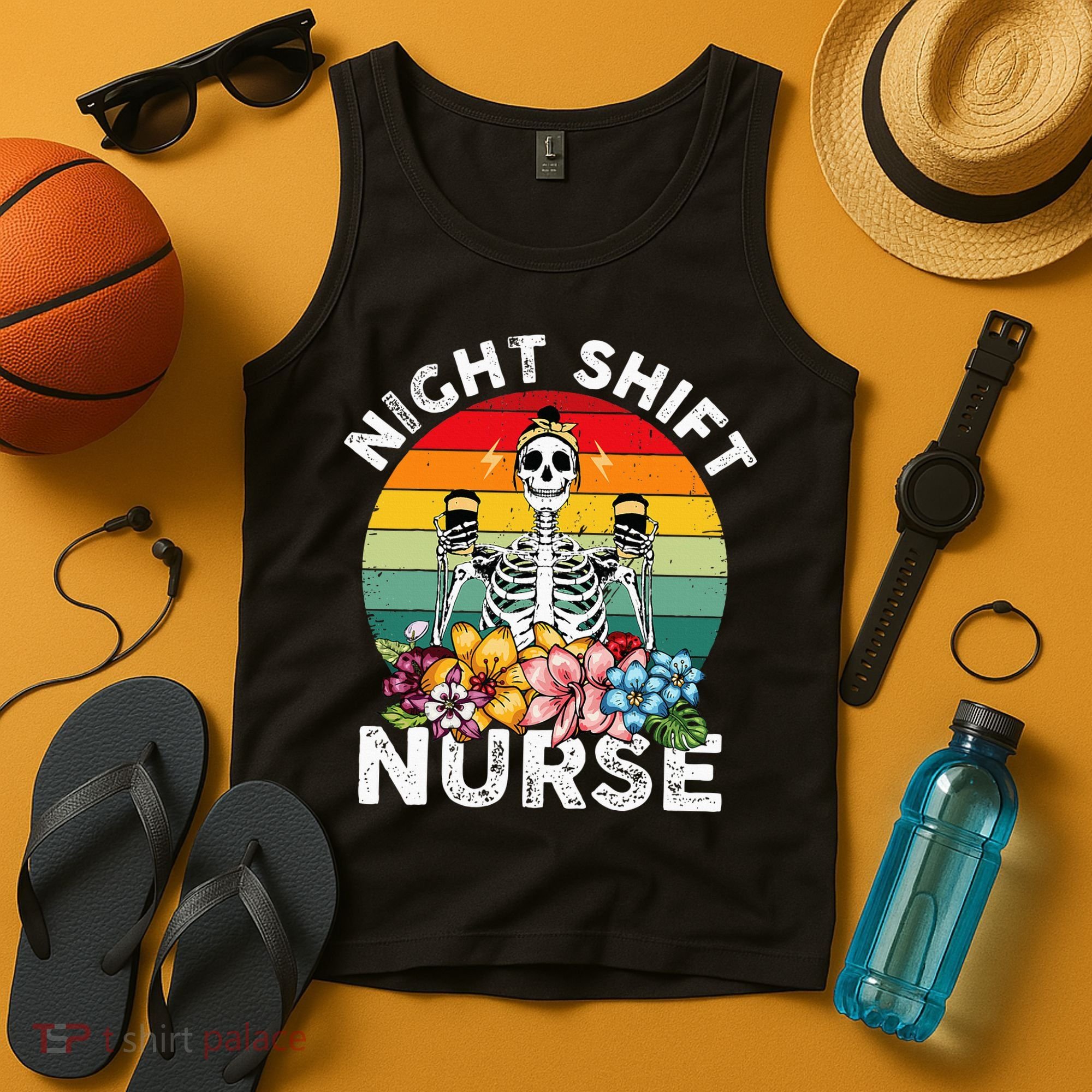 Funny Night Shift Nurse Skeleton Night Shift Nurse Tank Top