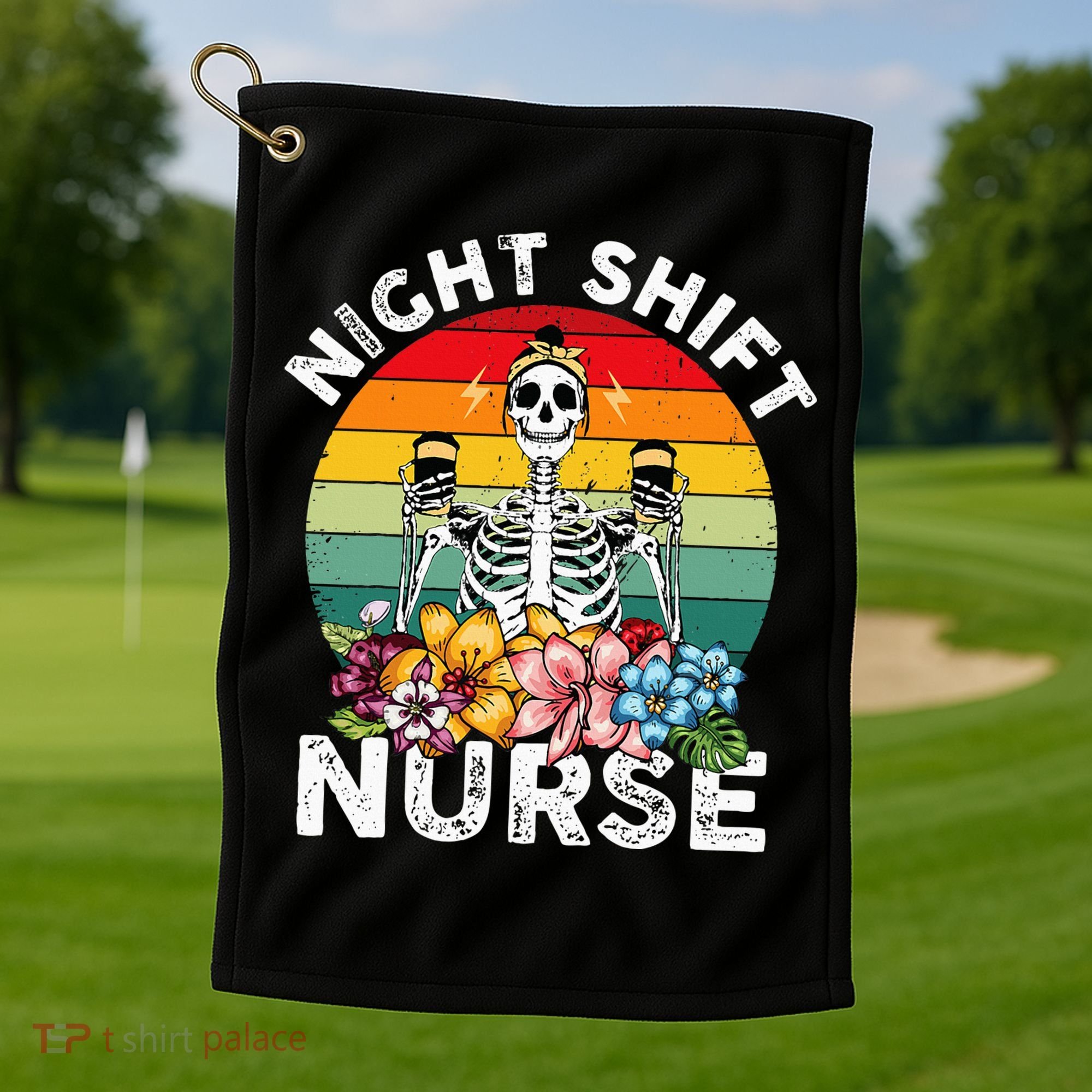 Funny Night Shift Nurse Skeleton Night Shift Nurse Golf Towel