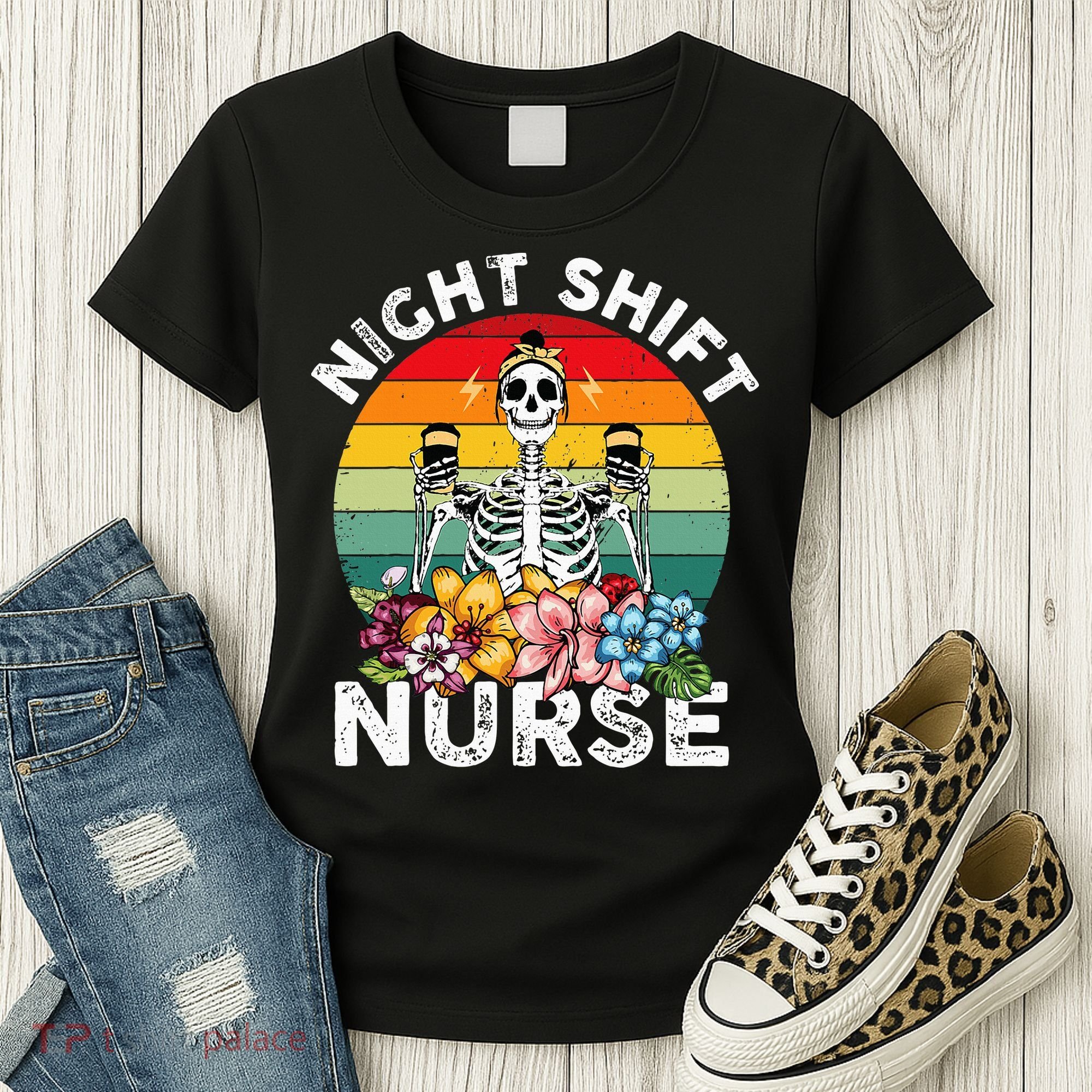 Funny Night Shift Nurse Skeleton Night Shift Nurse Women's T-Shirt