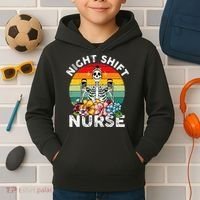 Funny Night Shift Nurse Skeleton Night Shift Nurse Kids Hoodie thumb 2