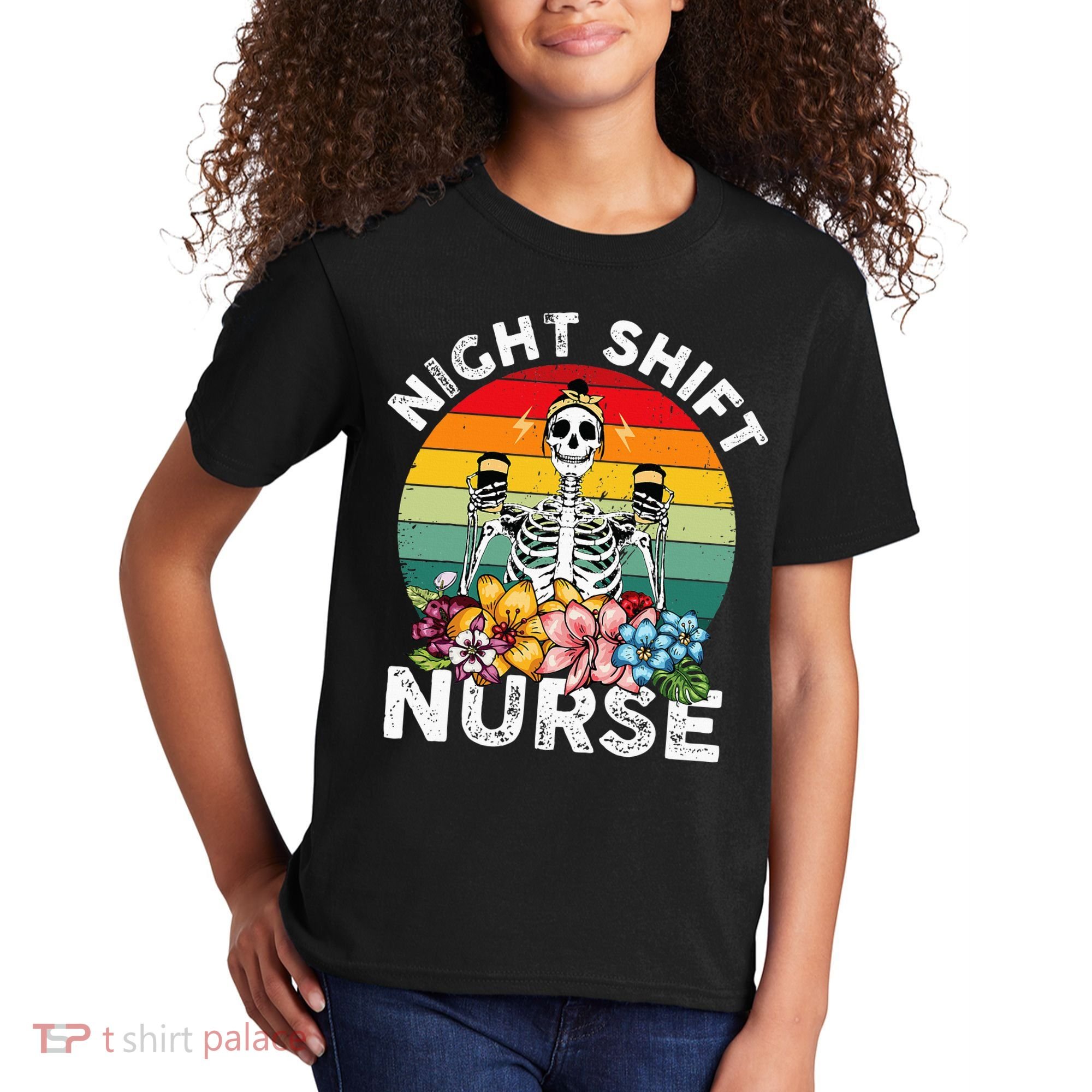 Funny Night Shift Nurse Skeleton Night Shift Nurse Kids T-Shirt