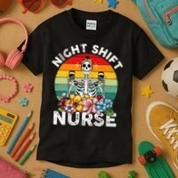 Funny Night Shift Nurse Skeleton Night Shift Nurse Kids T-Shirt thumb 3
