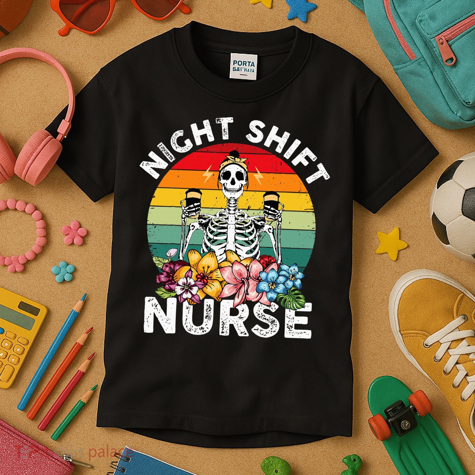 Funny Night Shift Nurse Skeleton Night Shift Nurse Kids T-Shirt