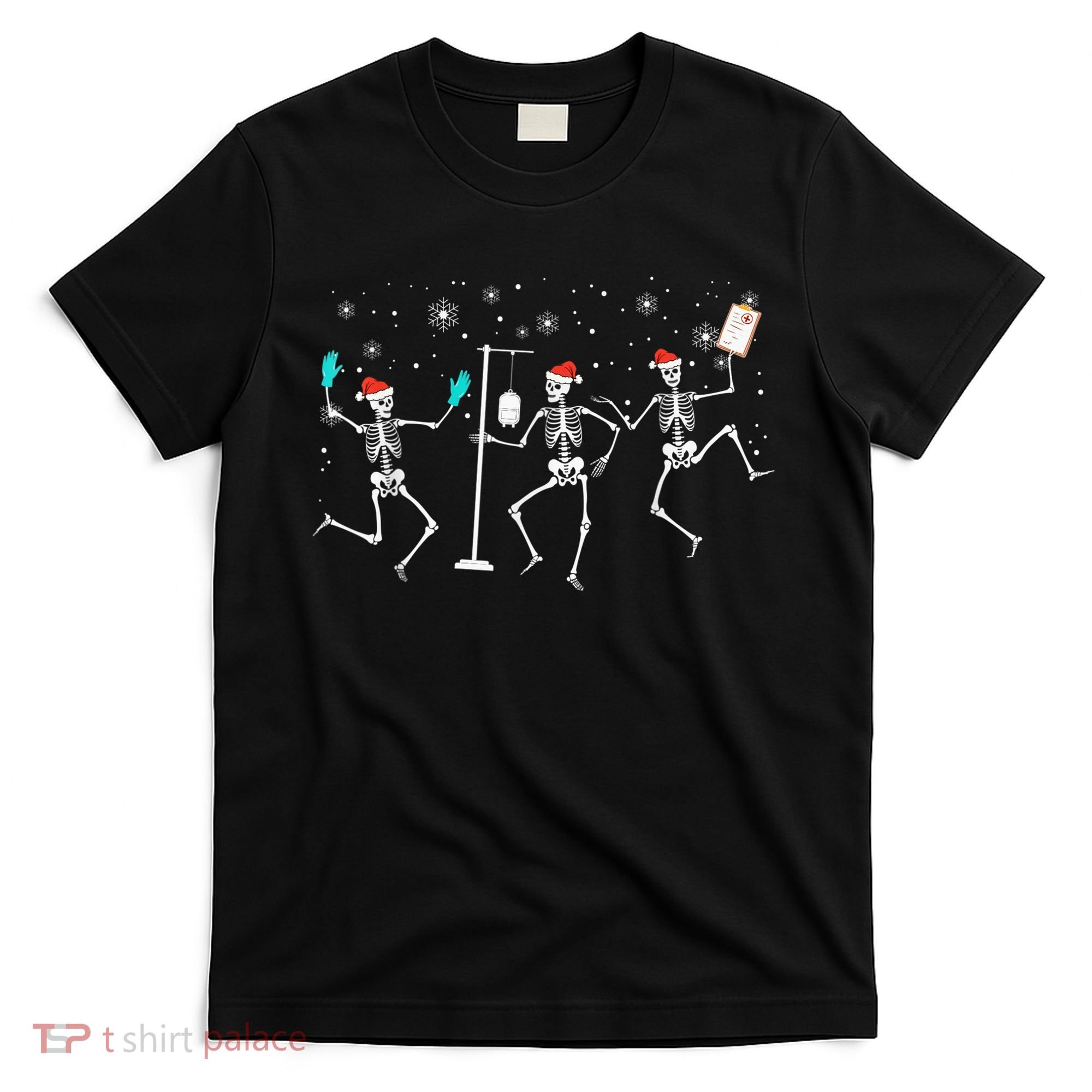 Funny Nurse Skeleton Christmas healthcare Crew Santa T-Shirt