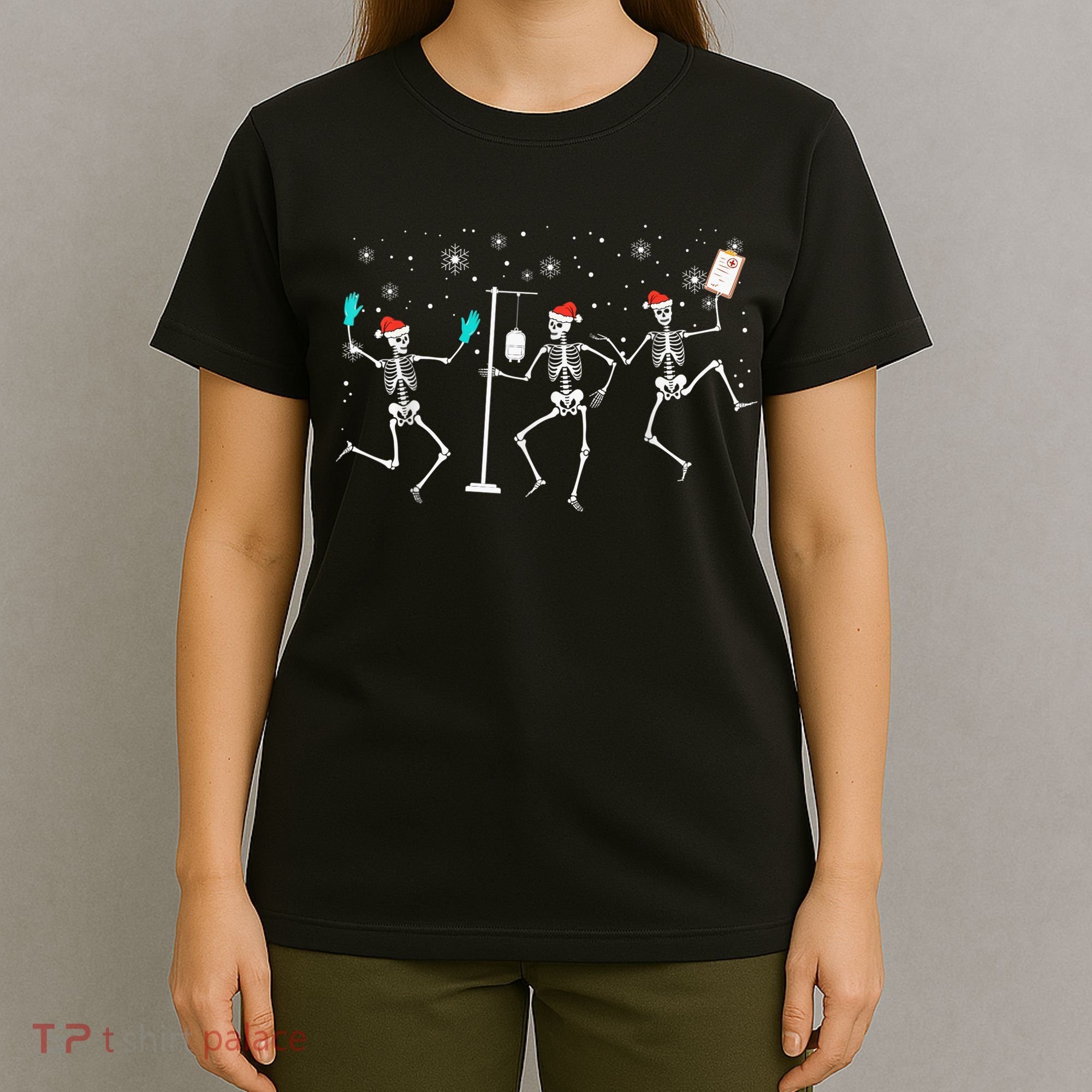 Funny Nurse Skeleton Christmas healthcare Crew Santa T-Shirt