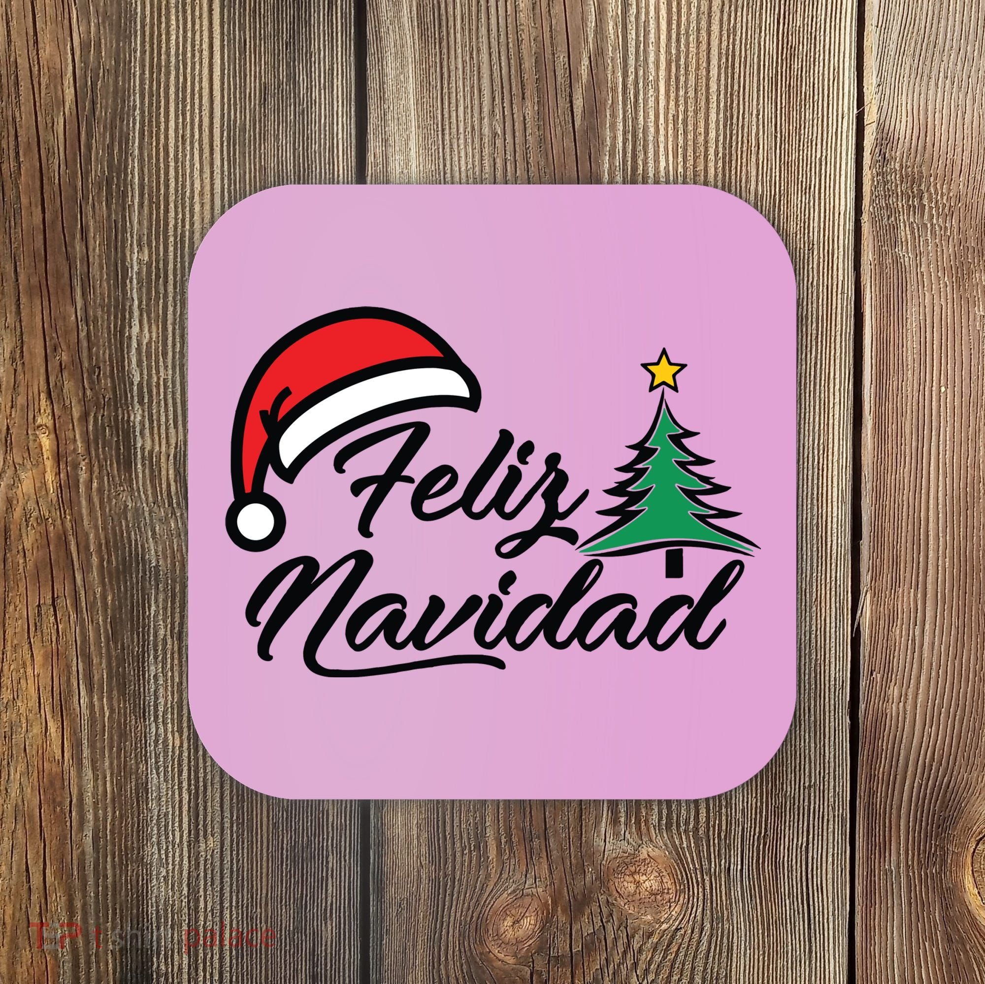 Feliz Navidad Spanish Christmas Santa Hat Merry Christmas Coaster