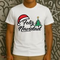 Feliz Navidad Spanish Christmas Santa Hat Merry Christmas T-Shirt thumb 3