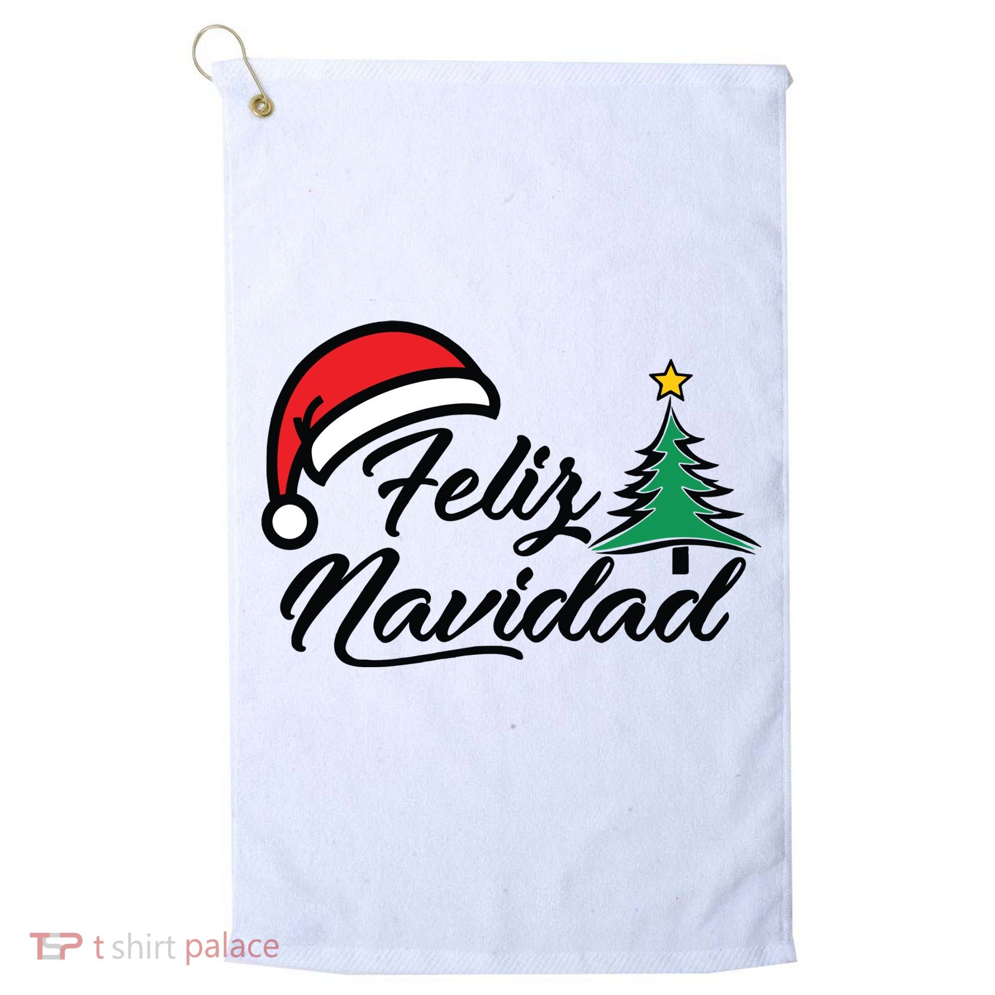 Feliz Navidad Spanish Christmas Santa Hat Merry Christmas Golf Towel