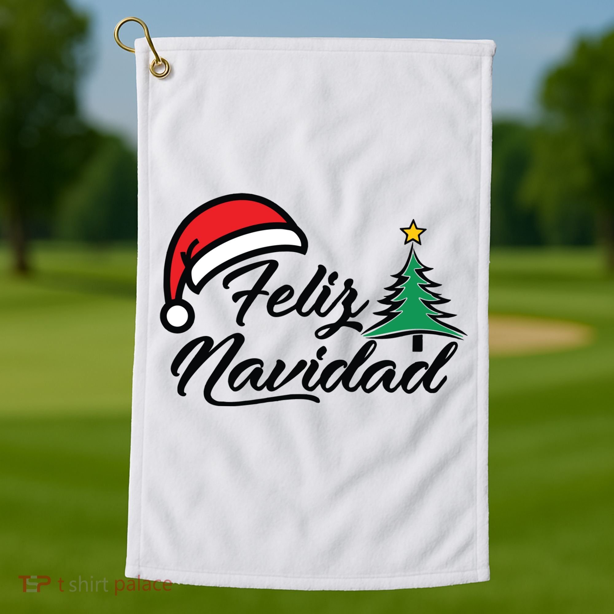 Feliz Navidad Spanish Christmas Santa Hat Merry Christmas Golf Towel