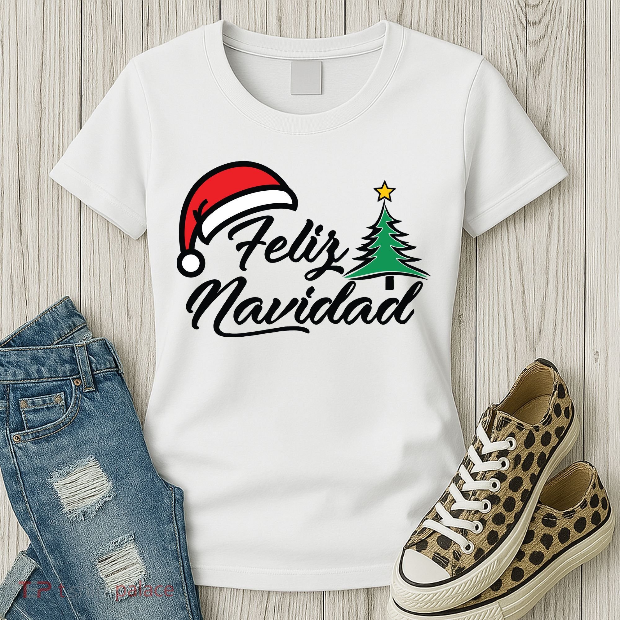 Feliz Navidad Spanish Christmas Santa Hat Merry Christmas Women's T-Shirt