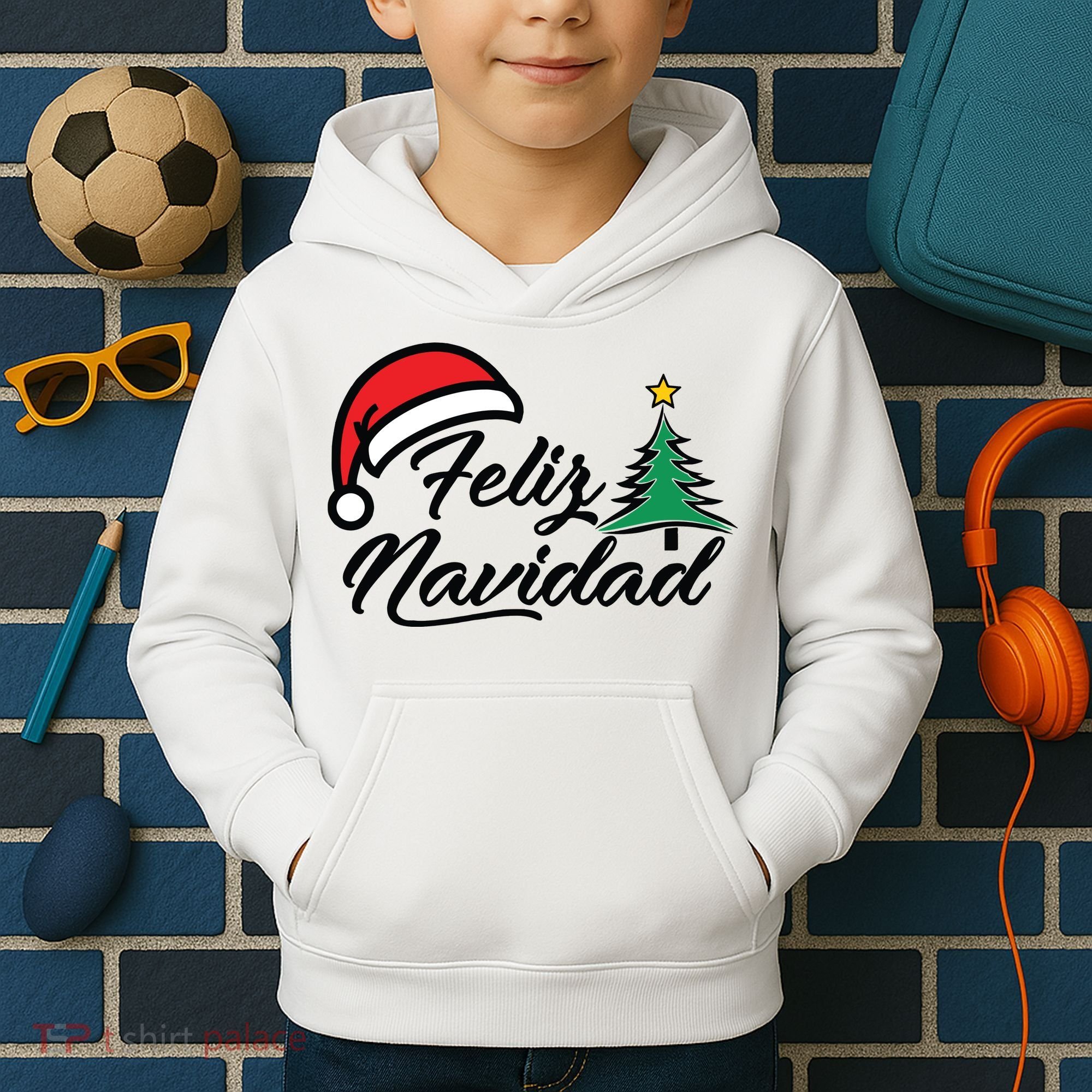 Feliz Navidad Spanish Christmas Santa Hat Merry Christmas Kids Hoodie