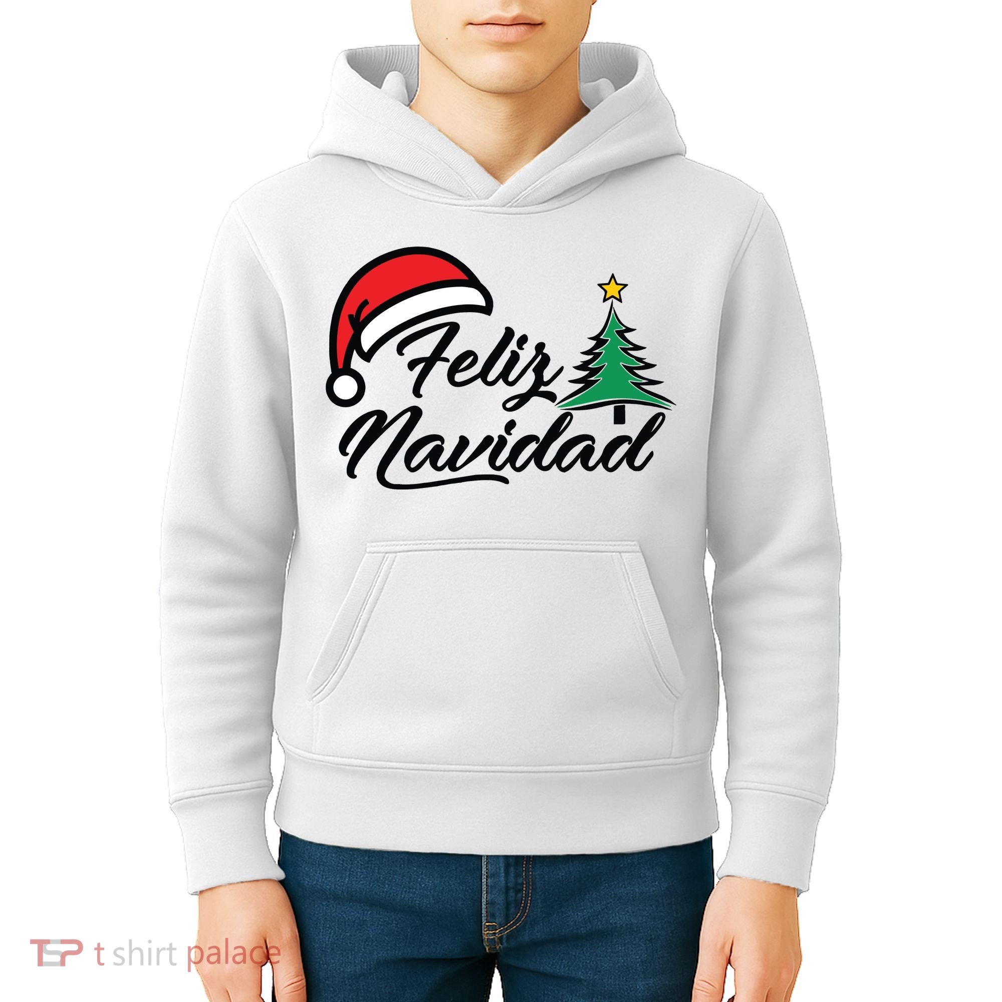 Feliz Navidad Spanish Christmas Santa Hat Merry Christmas Kids Hoodie