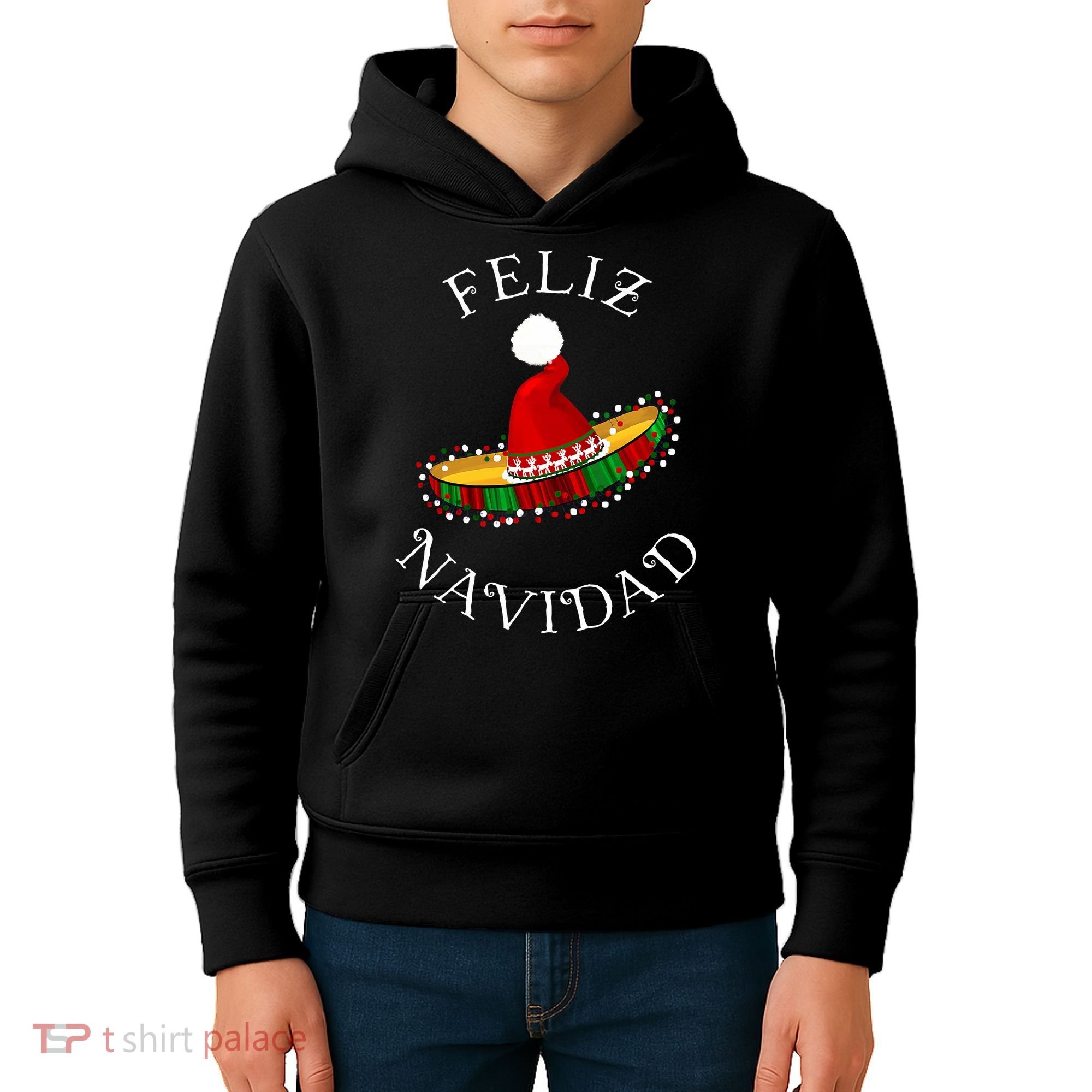 Feliz Navidad' Santa Hat Sombrero Funny Christmas in Mexico Kids Hoodie