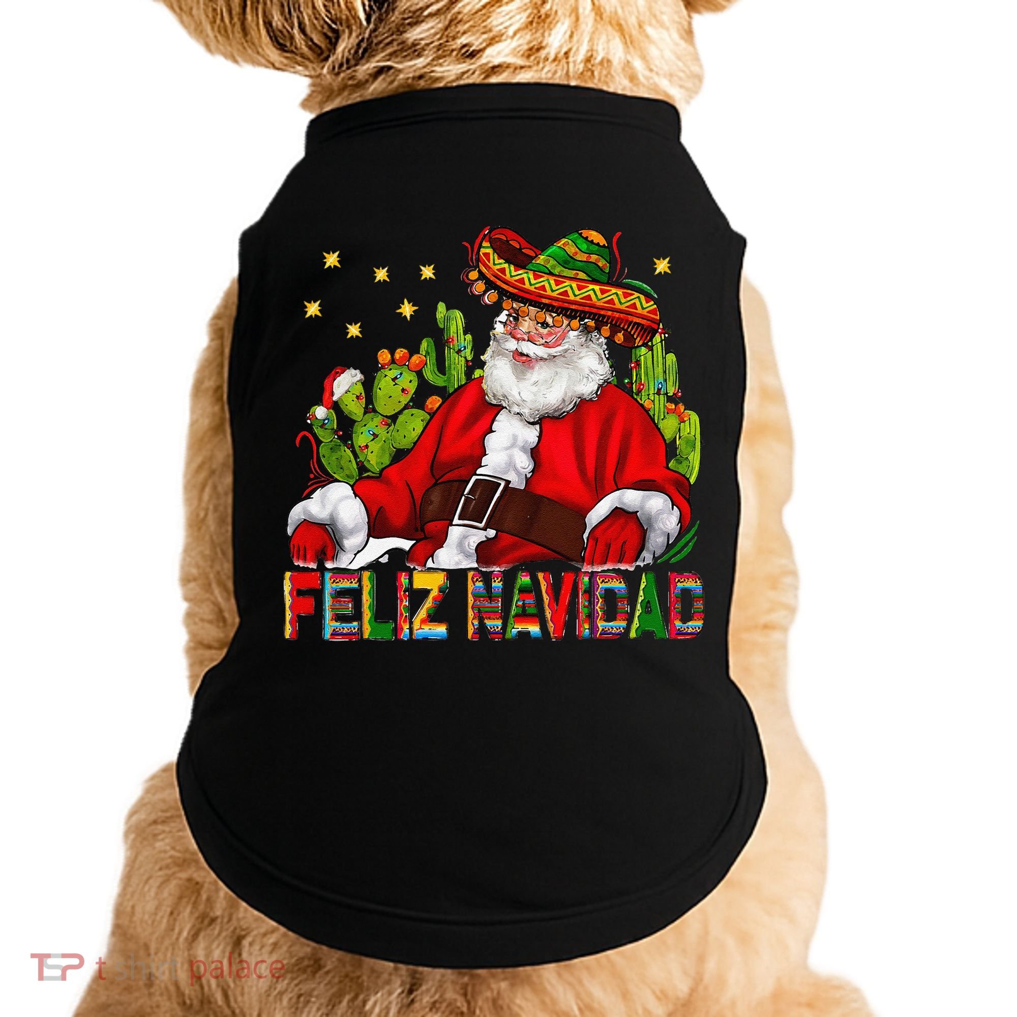 Feliz Navidad Santa With Cactus Mexican Santa Christmas Doggie Tank
