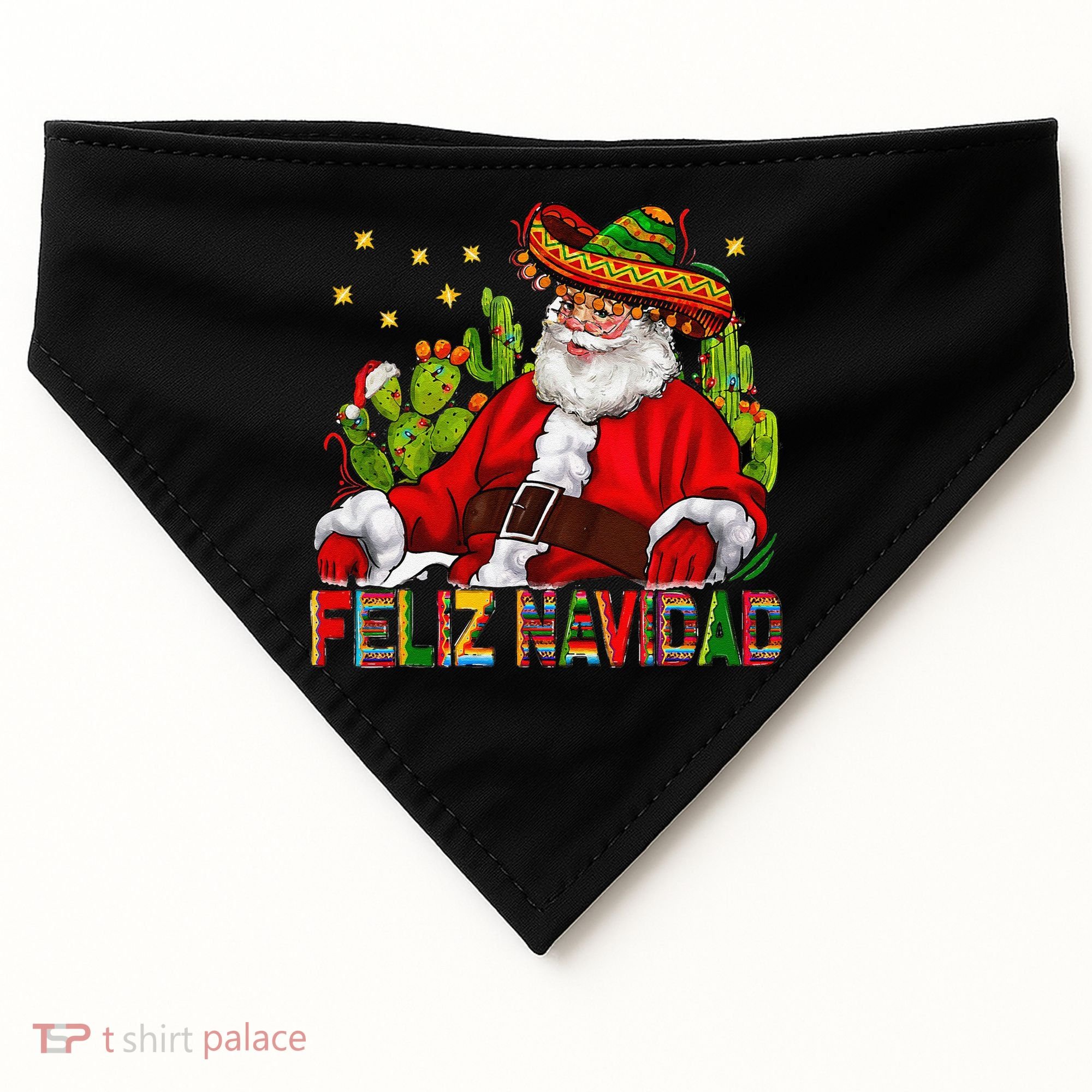 Feliz Navidad Santa With Cactus Mexican Santa Christmas USA-Made Doggie Bandana