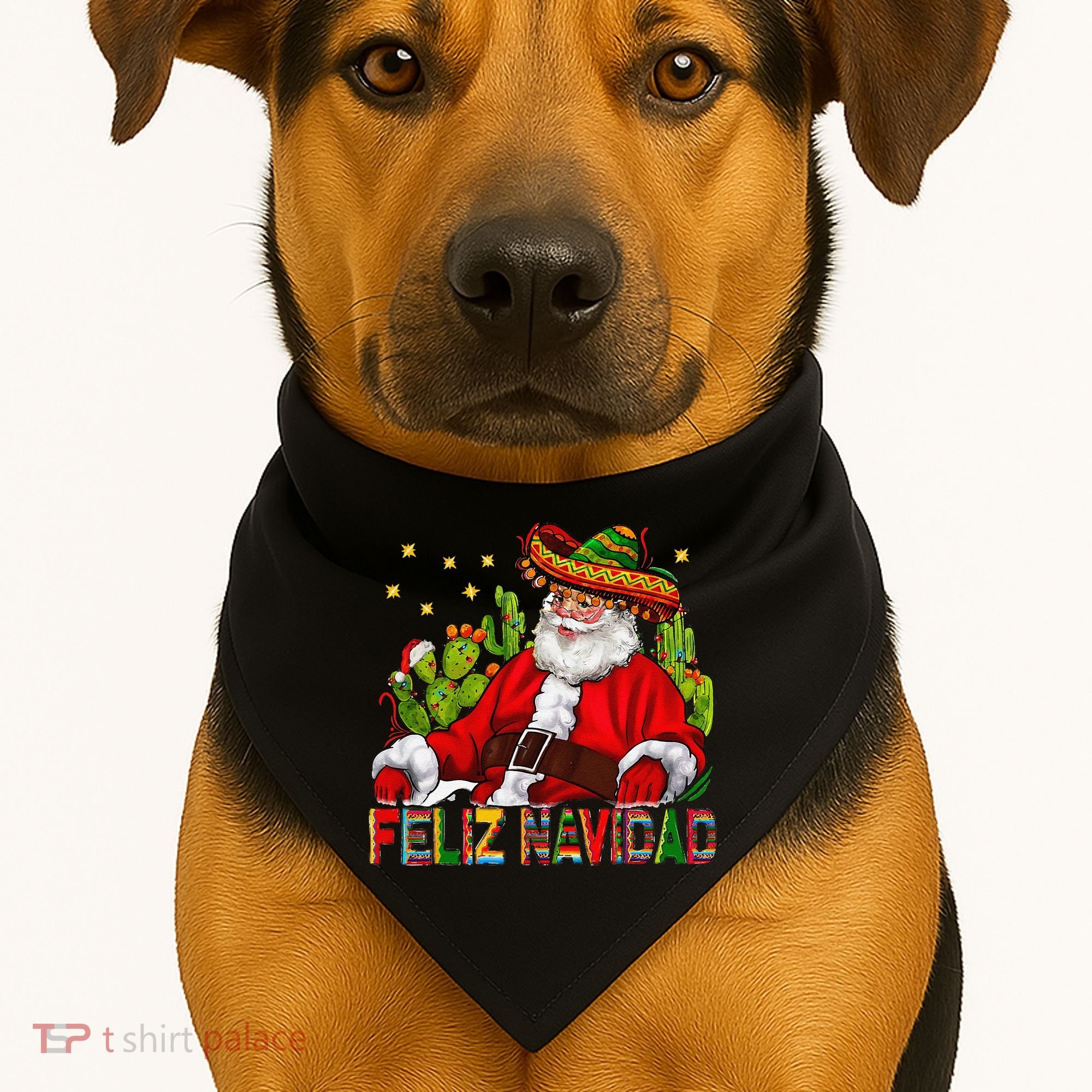 Feliz Navidad Santa With Cactus Mexican Santa Christmas USA-Made Doggie Bandana