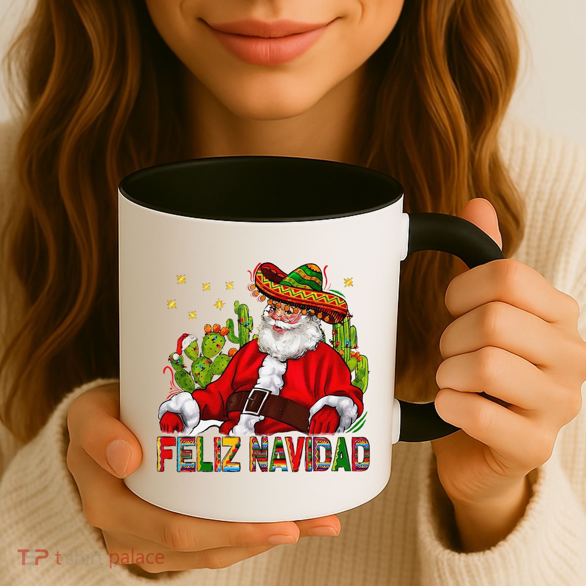 Feliz Navidad Santa With Cactus Mexican Santa Christmas Coffee Mug