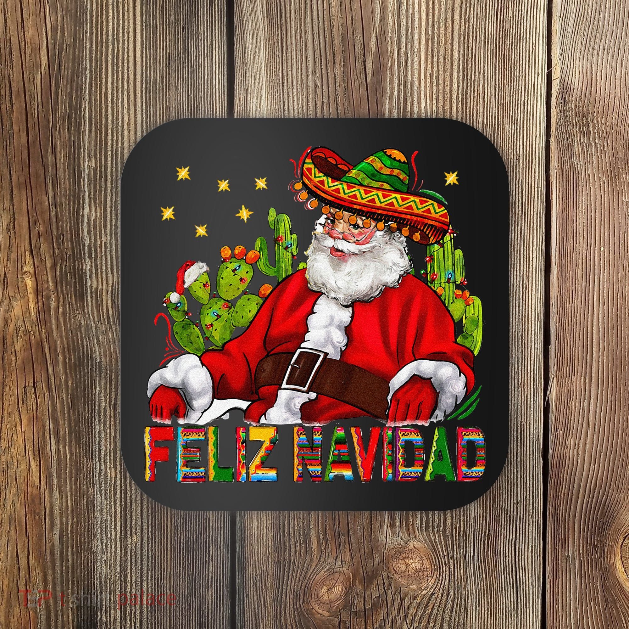 Feliz Navidad Santa With Cactus Mexican Santa Christmas Coaster