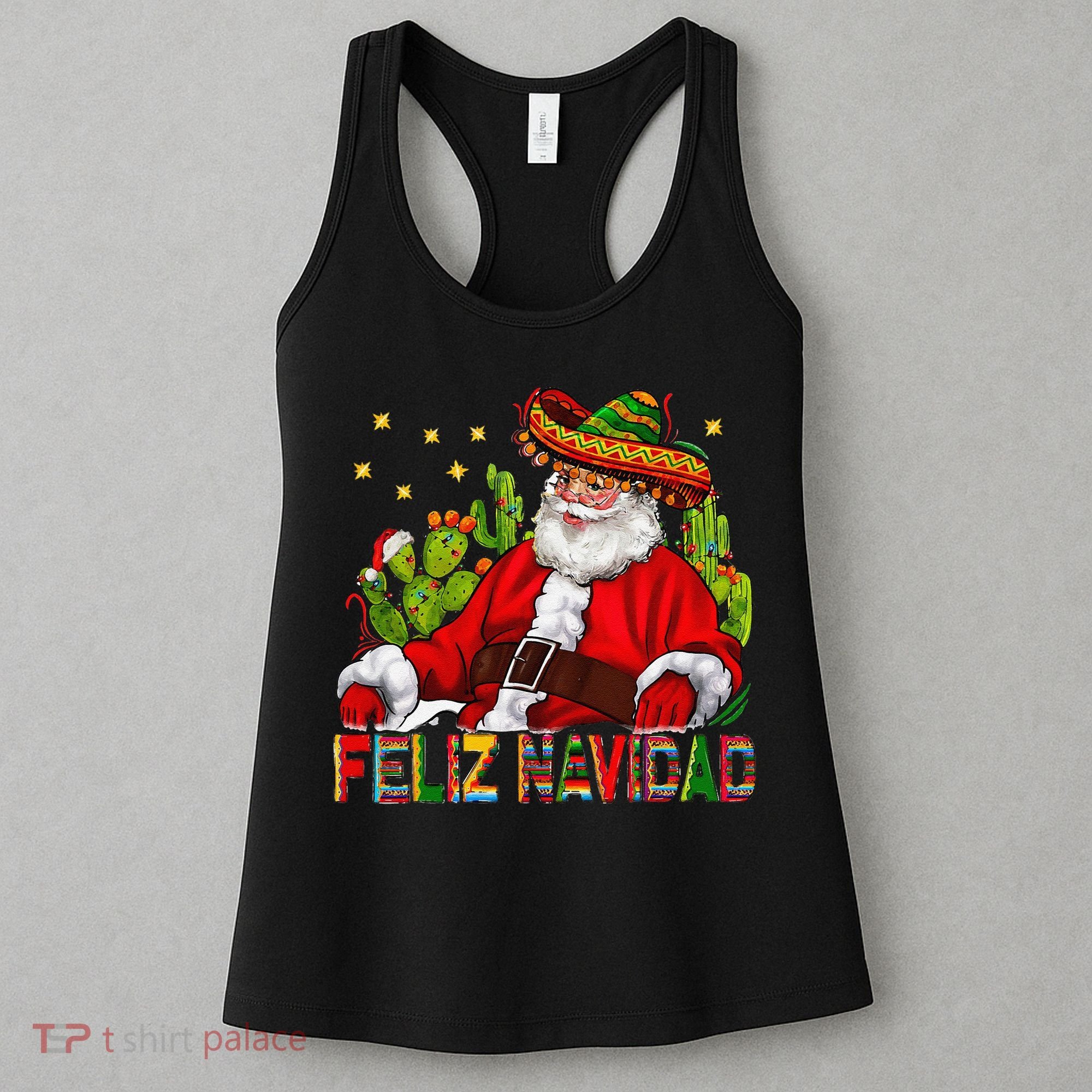 Feliz Navidad Santa With Cactus Mexican Santa Christmas Women's Tank Top