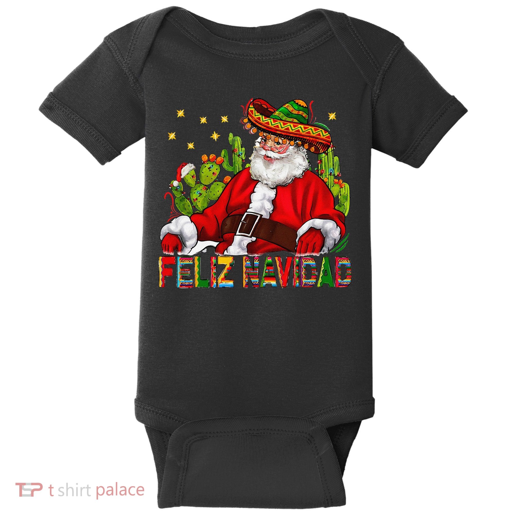 Feliz Navidad Santa With Cactus Mexican Santa Christmas Baby Bodysuit