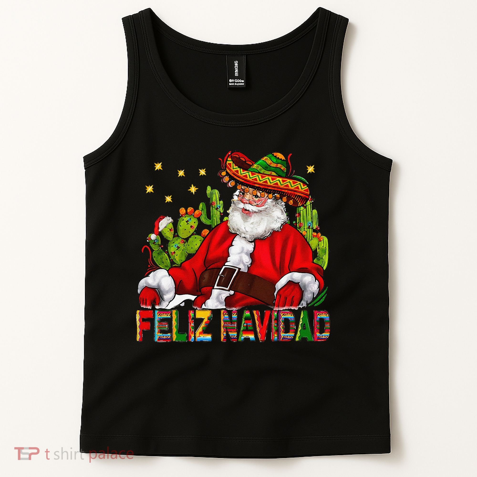 Feliz Navidad Santa With Cactus Mexican Santa Christmas Tank Top