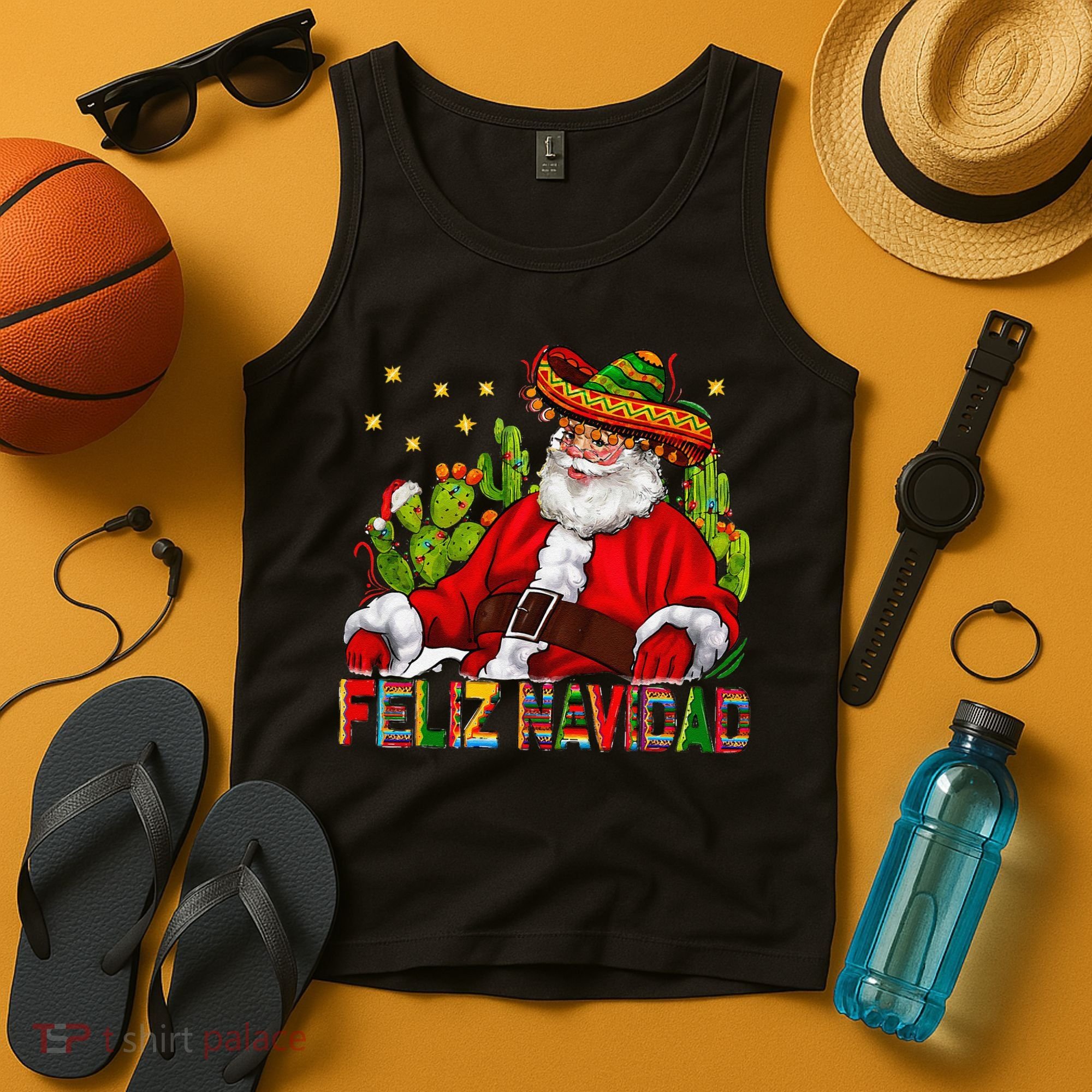 Feliz Navidad Santa With Cactus Mexican Santa Christmas Tank Top