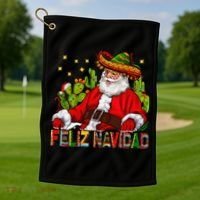 Feliz Navidad Santa With Cactus Mexican Santa Christmas Golf Towel thumb 1