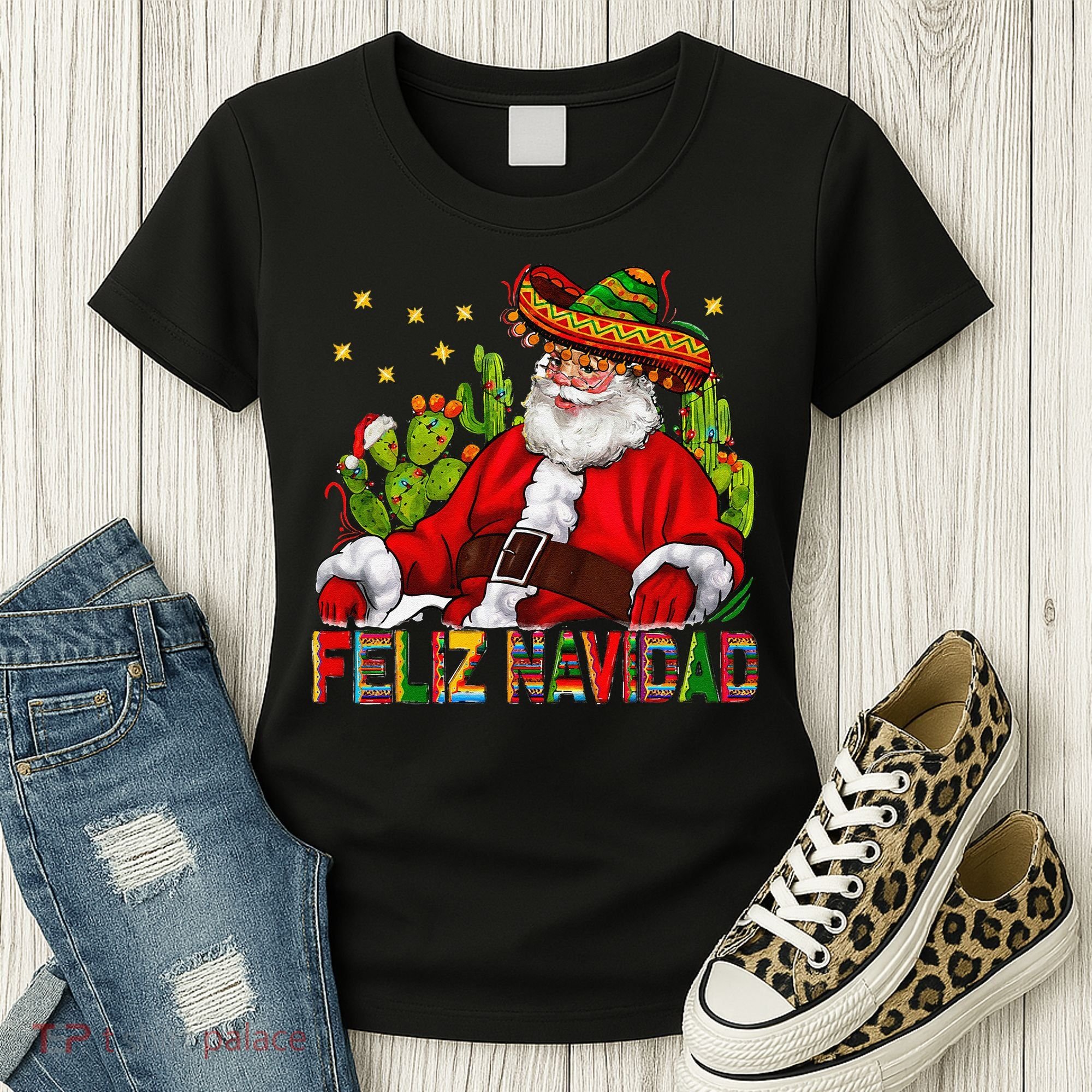 Feliz Navidad Santa With Cactus Mexican Santa Christmas Women's T-Shirt