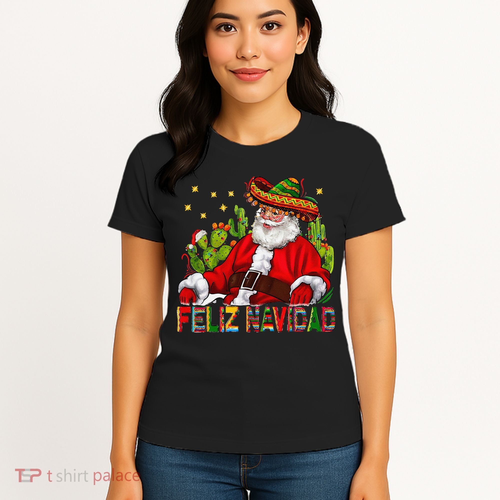 Feliz Navidad Santa With Cactus Mexican Santa Christmas Women's T-Shirt