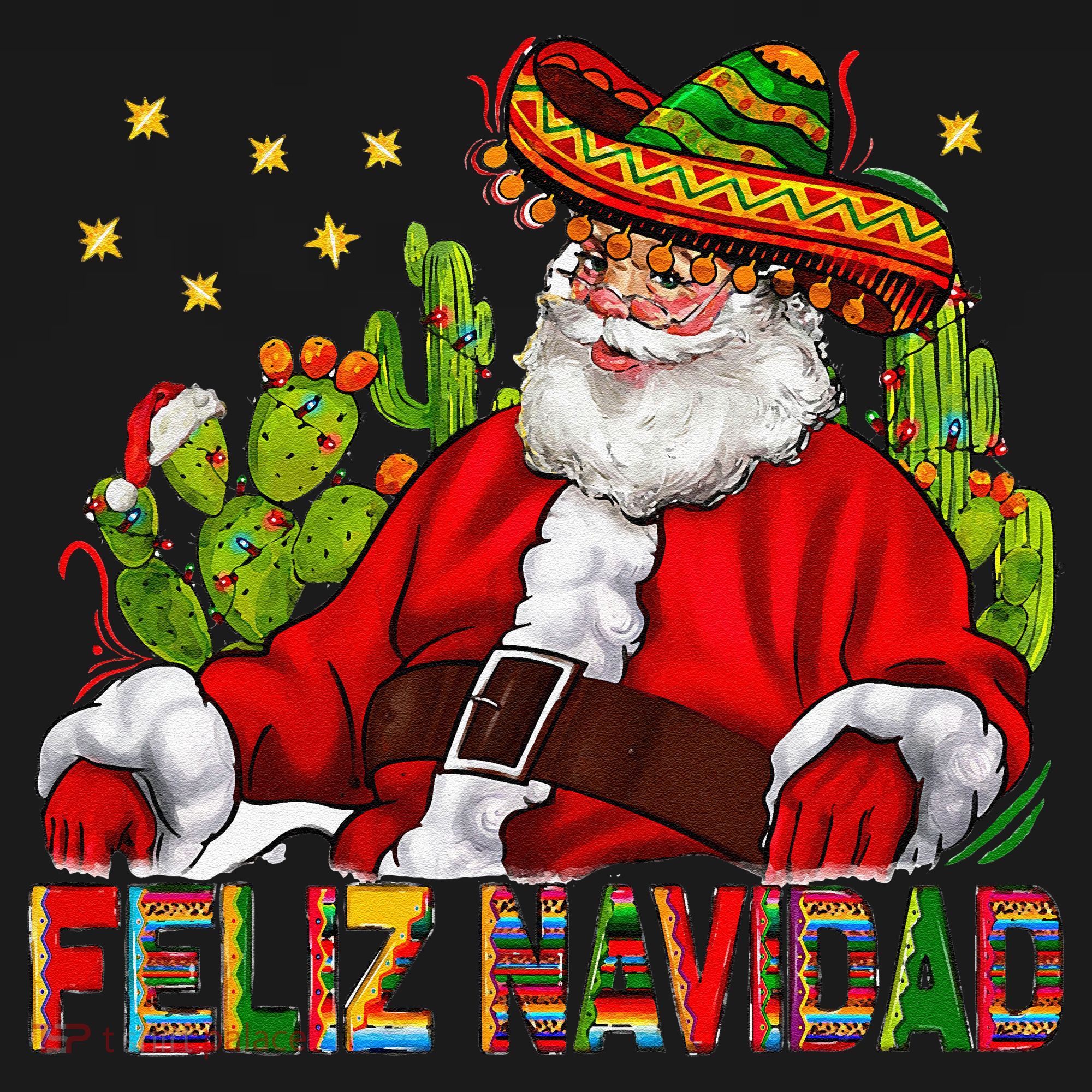 Feliz Navidad Santa With Cactus Mexican Santa Christmas Kids Hoodie