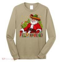 Feliz Navidad Santa With Cactus Mexican Santa Christmas Long Sleeve Shirt thumb 0