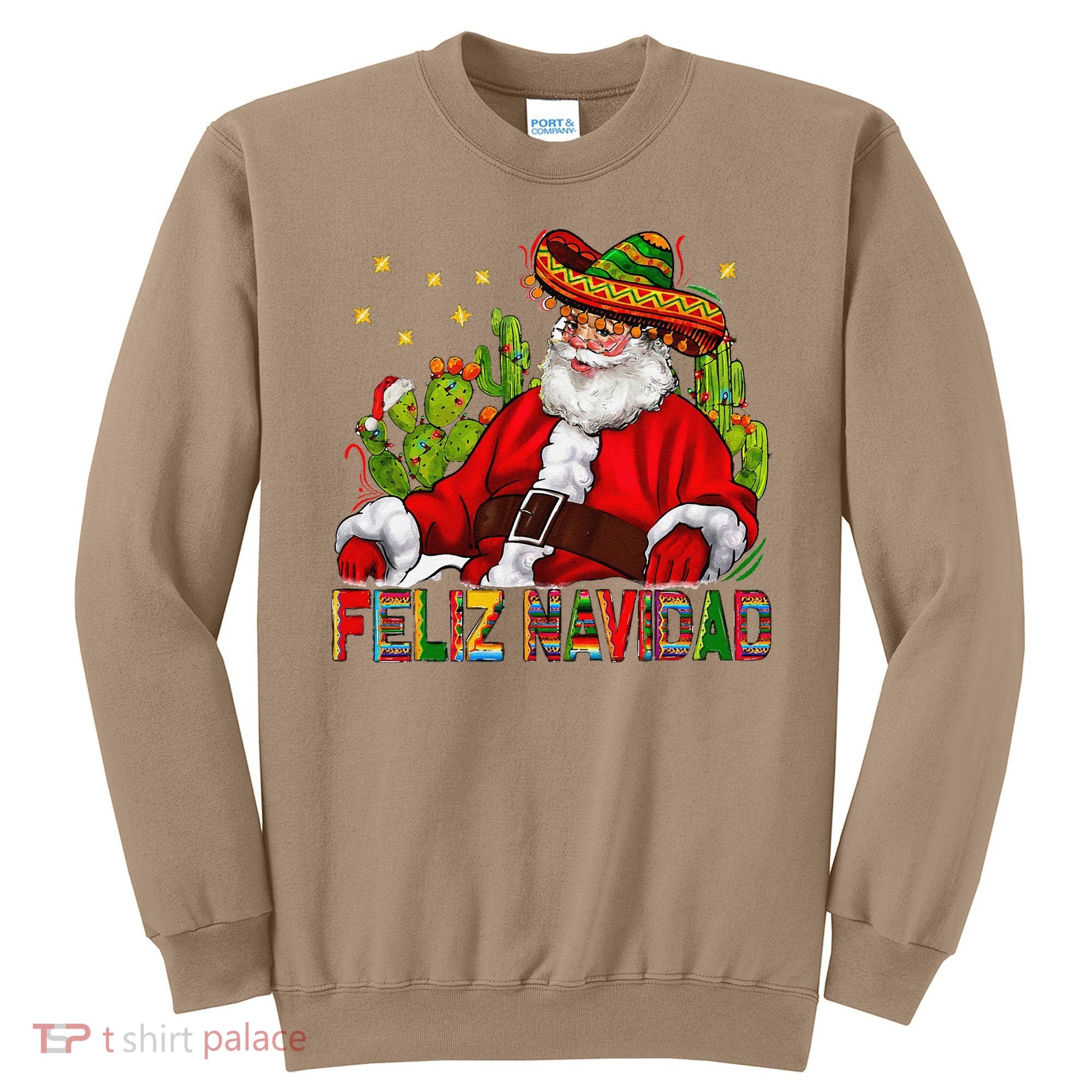 Feliz Navidad Santa With Cactus Mexican Santa Christmas Sweatshirt