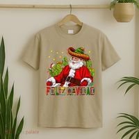 Feliz Navidad Santa With Cactus Mexican Santa Christmas T-Shirt thumb 2