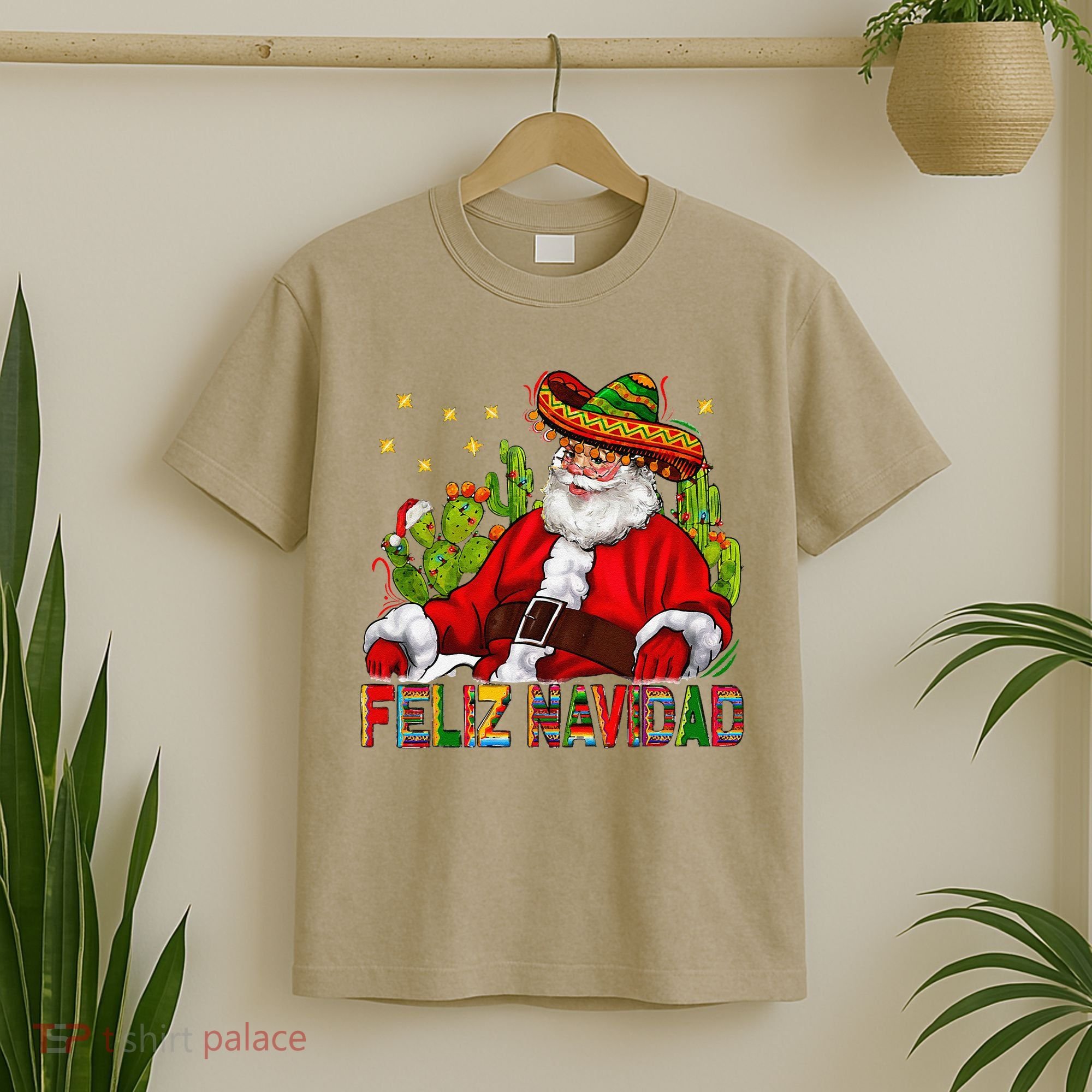 Feliz Navidad Santa With Cactus Mexican Santa Christmas T-Shirt