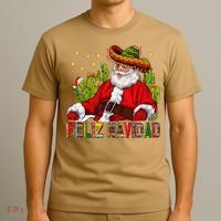 Feliz Navidad Santa With Cactus Mexican Santa Christmas T-Shirt thumb 3