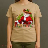 Feliz Navidad Santa With Cactus Mexican Santa Christmas T-Shirt thumb 4