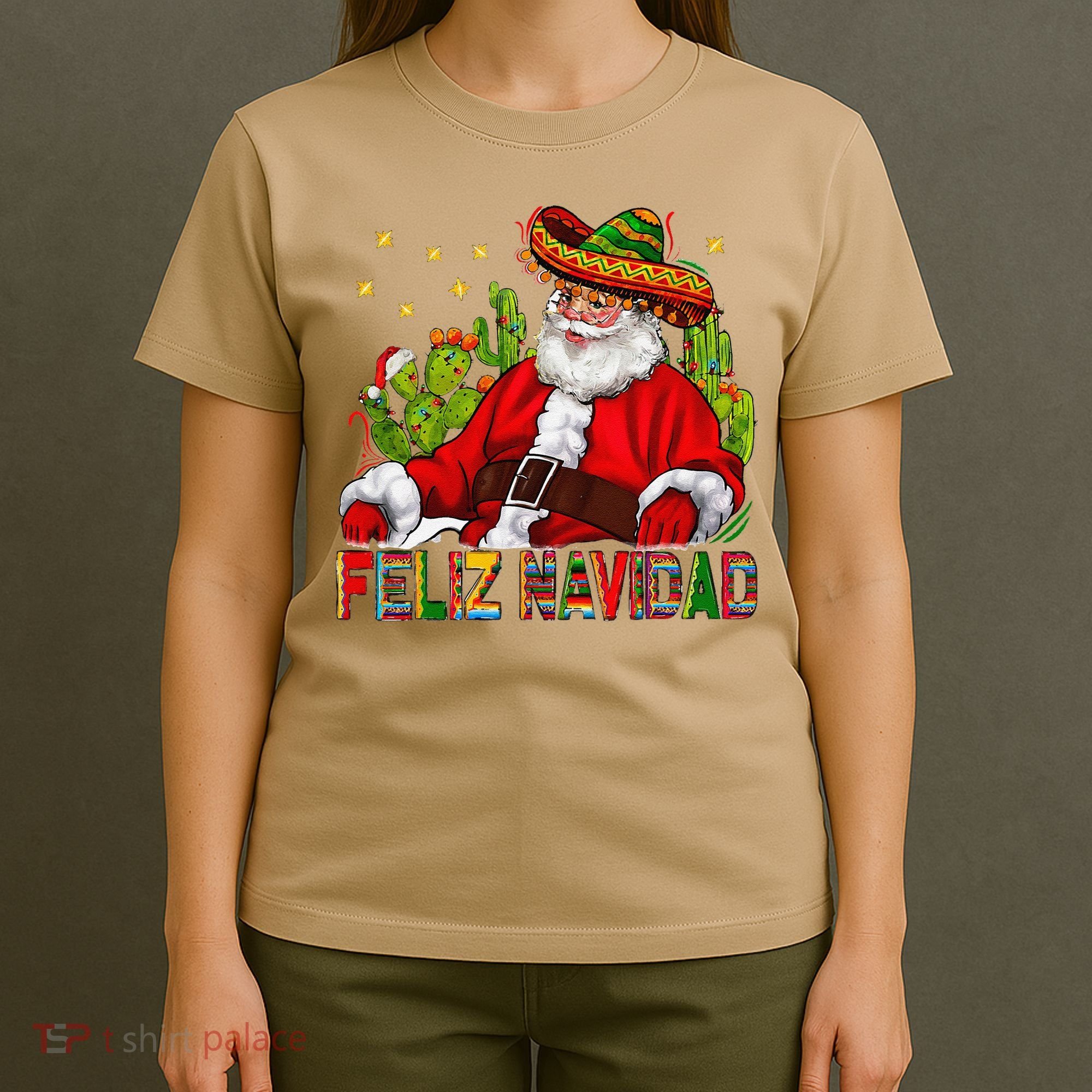 Feliz Navidad Santa With Cactus Mexican Santa Christmas T-Shirt