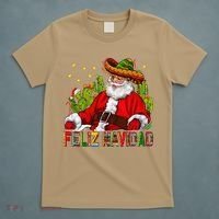 Feliz Navidad Santa With Cactus Mexican Santa Christmas T-Shirt thumb 5