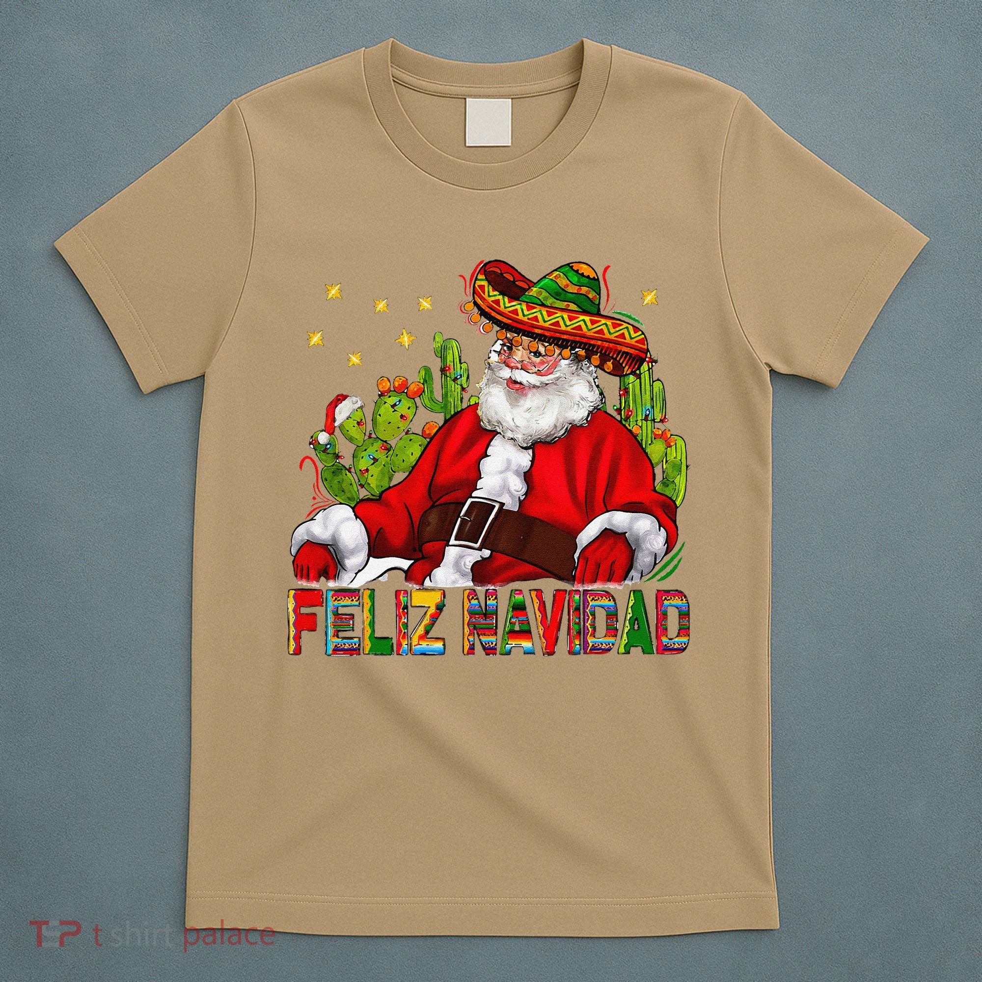 Feliz Navidad Santa With Cactus Mexican Santa Christmas T-Shirt