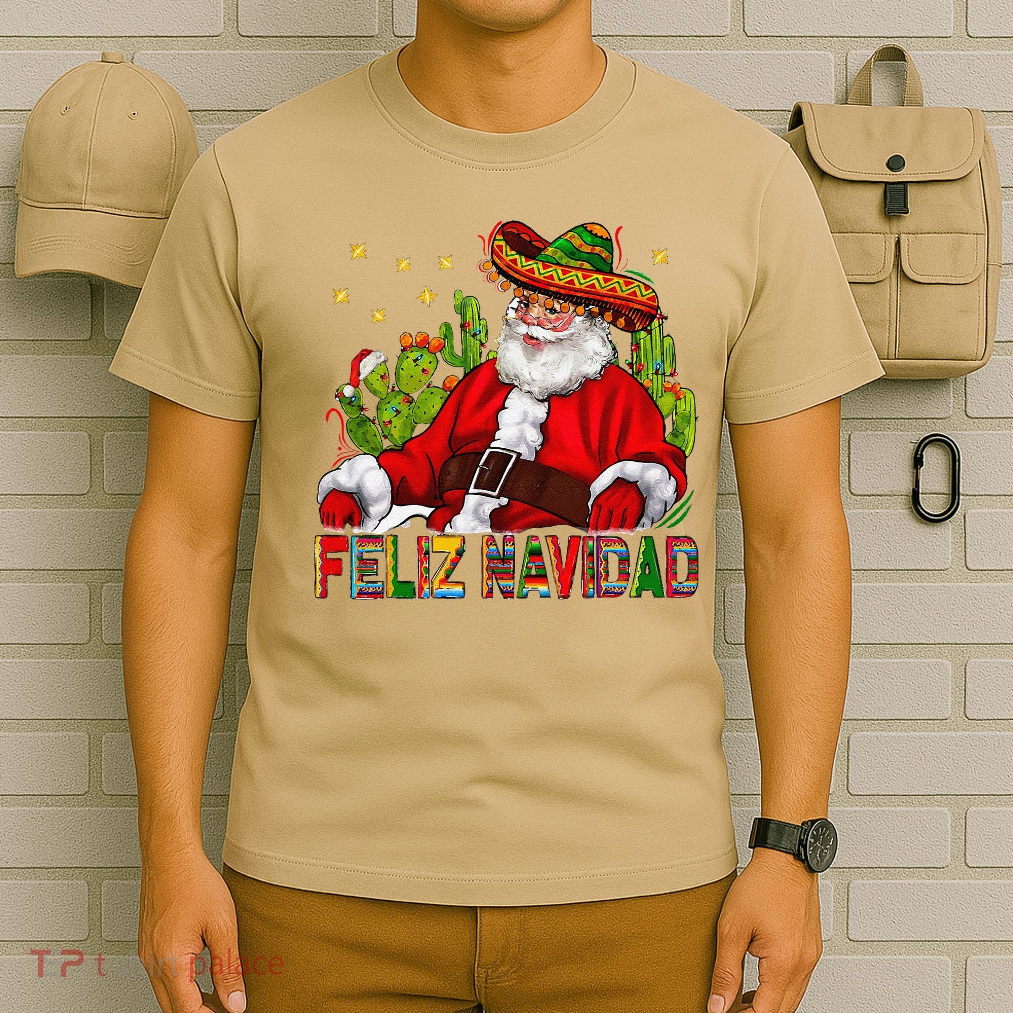 Feliz Navidad Santa With Cactus Mexican Santa Christmas T-Shirt